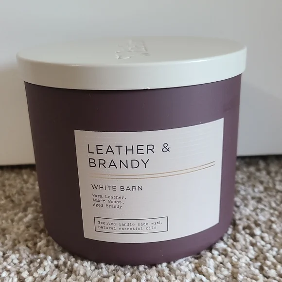 LEATHER & BRANDY 3 Wick Candle Bath And Body Works - Picture 2 of 6